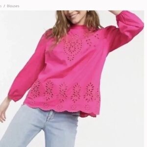 J Crew Women's Mockneck Cotton Poplin Embroidered Eyelet Top